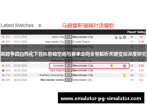 英超争四白热化下各队容错空间与赛季走向全景解析关键变量深度研究