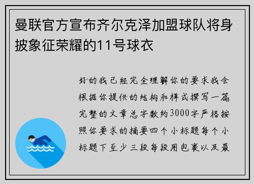 曼联官方宣布齐尔克泽加盟球队将身披象征荣耀的11号球衣