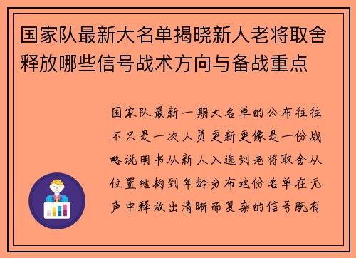 国家队最新大名单揭晓新人老将取舍释放哪些信号战术方向与备战重点 国家队最新大名单揭晓新人老将取舍释放哪些信号战术方向与备战重点